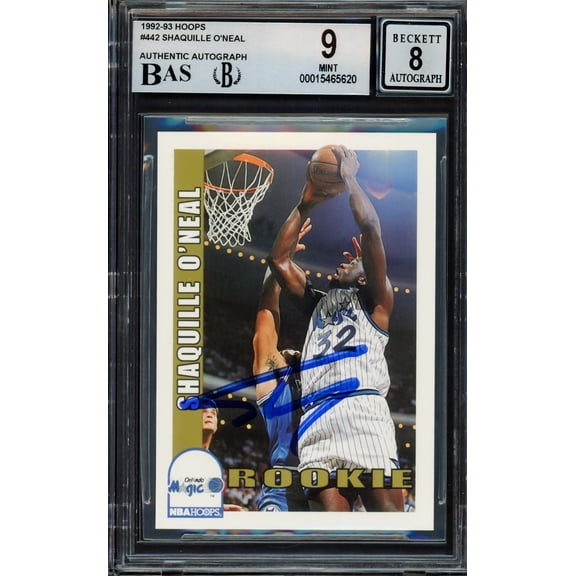 Shaquille "Shaq" O'Neal Autographed 1992 Hoops Rookie Card #442 Orlando Magic BGS 9 Auto Grade Near Mint/Mint 8 Beckett BAS #15465620