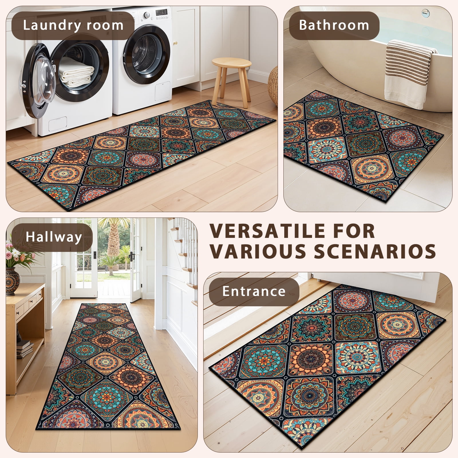 Findosom 2pc Boho Kitchen Rugs and Mats Set, Non Slip Washable Kitchen Runner Rug for Kitchen Floor, Farmhouse Kitchen Decor, Hallway, Entryway, Laundry Room,20"x32"+20"x47" Orange