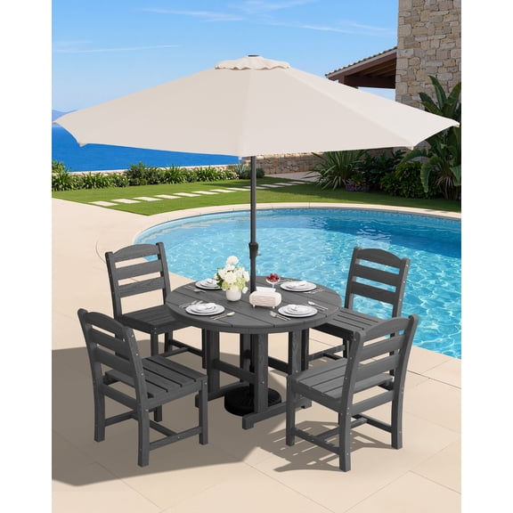 SERWALL 6-Pc Dining Set, 45" Table, 4 Chairs, 9FT Umbrella, Gray (No Base)
