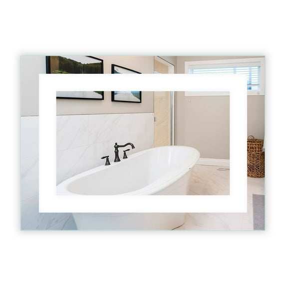 LED Front-Lighted Bathroom Vanity Mirror: 28" Wide x 20" Tall - Commercial-Grade - Rectangular - Wall-Mounted