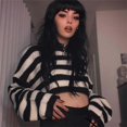 thumbnail image 3 of Vintage Knit Tops Black White Striped Sweater with Long Sleeves Loose Crop Sweaters Autumn Fall Crewneck Sweaters Gifts M, 3 of 4