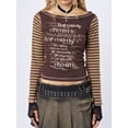 thumbnail image 2 of Women Gothic Crop Tops Striped Long Sleeve Letter Print T-shirt Y2k Aesthetic Clothes 90s Streetwear, 2 of 6