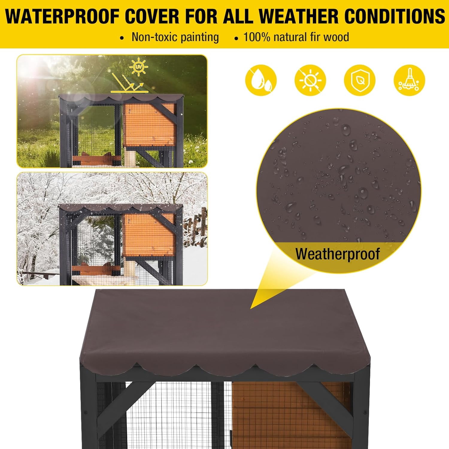 Aivituvin Cat House Window Catio Outdoor Cat Enclosure Mobile Kitty Shelter on Wheels Pet Cage with Resting Box, Hammocks, Waterproof Cover