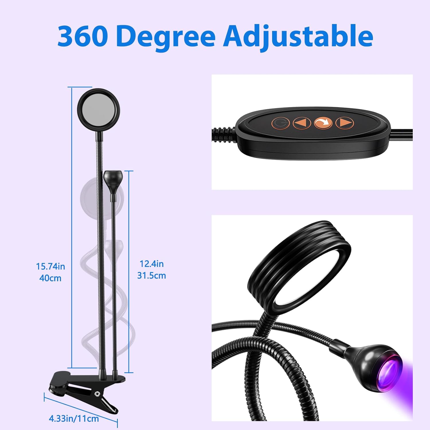 KOMI LED Nail Lamp Double-Headed U V LED Light Quicky-Dry Nail Manicure Dryer Curing Light with Portable Gooseneck and Clamp Flash Cure U V Light for Gel Nails Professional Home DIY Salon Black