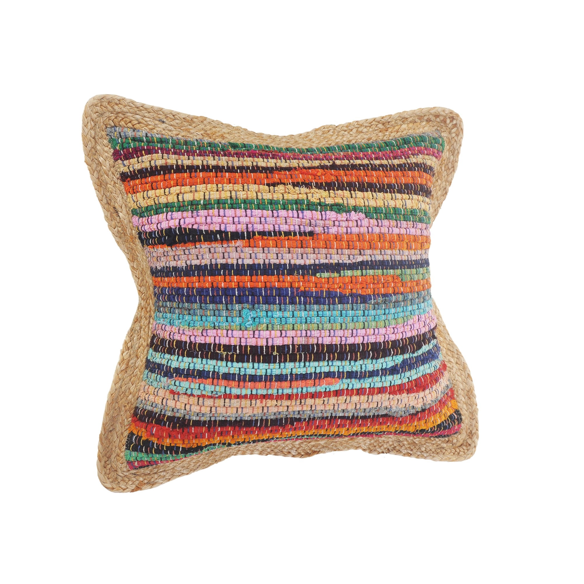 Laddha Home Designs Handwoven Braided Striped Cotton Throw Pillow Cover - 20" - Multicolored