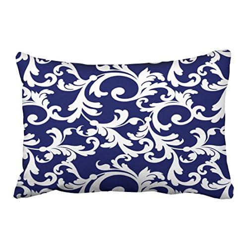 WinHome Decorative Elegant Navy Blue and White Floral Pattern Throw Pillow Case Cushion Cover ...