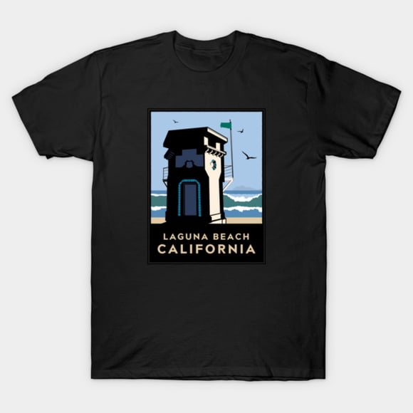Lifeguard Tower Laguna Beach CA California Coastal Safety Art Unisex T-Shirt, up to size 3XL.