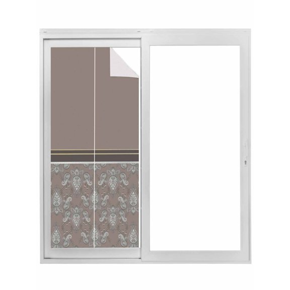 Boho Brown Flower Window Privacy Film, Abstract Bohemia Pesley Floral Static Cling UV Sun Blocking Tint Film Heat Control Windows Films for Bedroom Bathroom, Window Stickers 17.7"x39.3"
