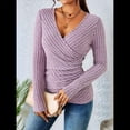 thumbnail image 4 of Camisa de Larga para Mujer, Cuello en V, Punto Acanalado, Suéter Ajustado con Botones, Blusa Informal de Trabajo para Otoño Gris Rosado Pálido XXL, 4 of 9