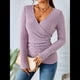 thumbnail image 4 of Camisa de Larga para Mujer, Cuello en V, Punto Acanalado, Suéter Ajustado con Botones, Blusa Informal de Trabajo para Otoño Gris Rosado Pálido L, 4 of 9