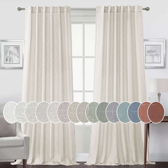 Turquoize Farmhouse Natural Linen Semi Sheer Light Privacy Window Curtains, Back Tab Loop Pocket 2 Panels for Bedroom & Living Room,52" x 84",Heathered Natural