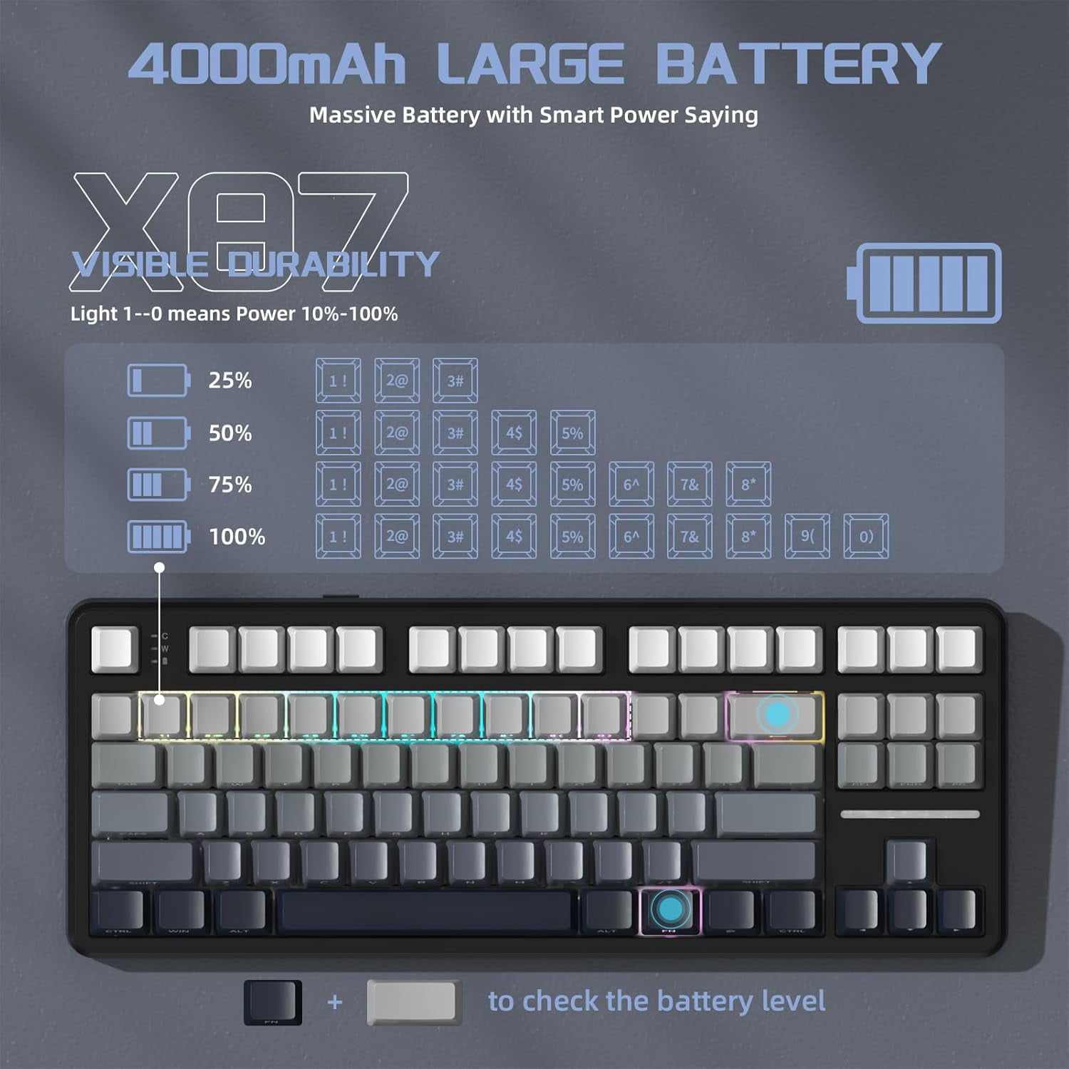 ATTACK SHARK X87 80% Wireless Mechanical Keyboard, BT5.0/2.4G/USB-C Hot-Swap Gasket Gaming Keyboard,RGB Backlit, 4000mAh,Pre-lubed Linear Switch, Side Engraved Gradient PBT Keycap for PC/MAC