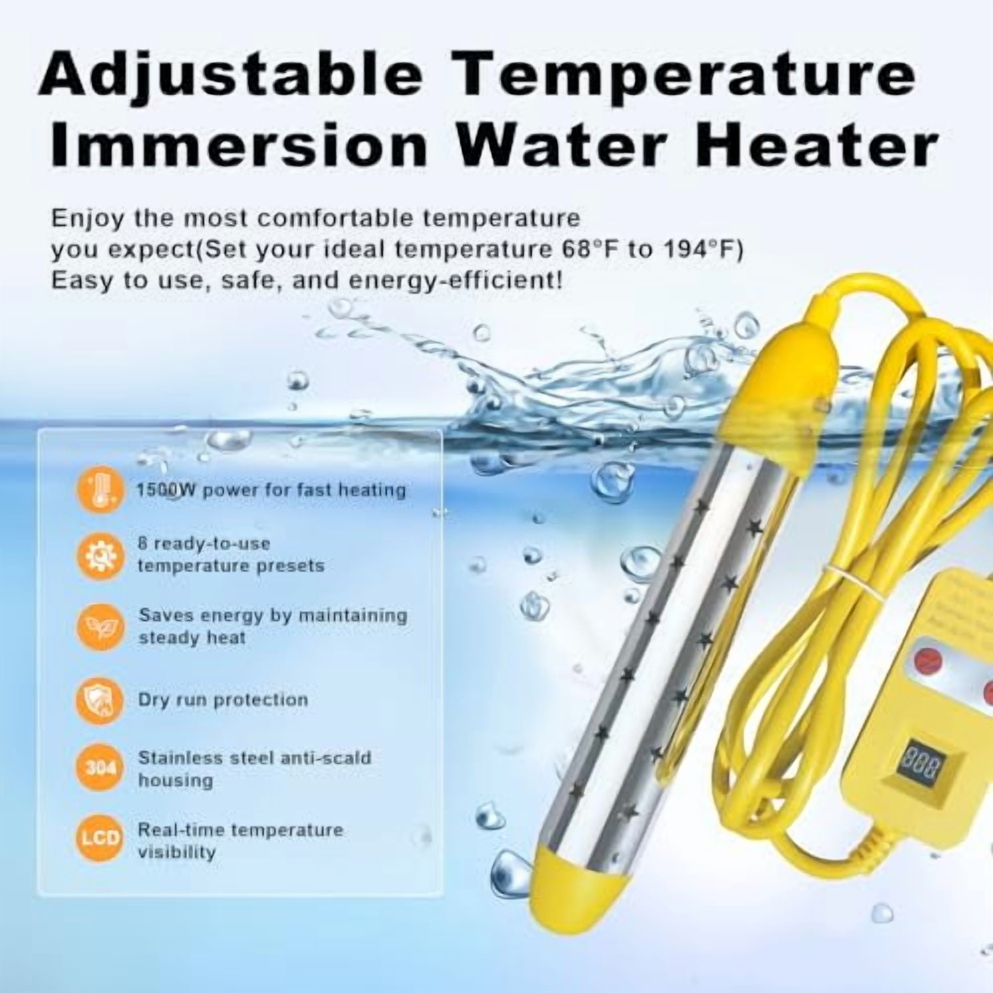Portable Water Heater – 1500W Immersion Heater for Bathtub, Bucket, Hot Tub, and Mini Inflatable Pool – Fast Heating with Rust-Resistant 304 Stainless Steel Cap$$Other