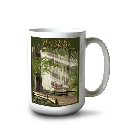

15 fl oz Ceramic Mug Big Sur California Deer and Fawn Dishwasher & Microwave Safe