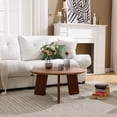 thumbnail image 4 of Guyou 32" Round Coffee Table, French Farmhouse Solid Wood Side Table, Modern Accent Table for Living Room Bedroom Office Sofa Side, Walnut, 4 of 7