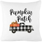 What for apparel Fall Pumpkin Patch Buffalo Plaid Truck Throw Pillow Cover Farmhouse Décor Vintage Home Decorations Cotton Linen Couch Throw Home Decorations