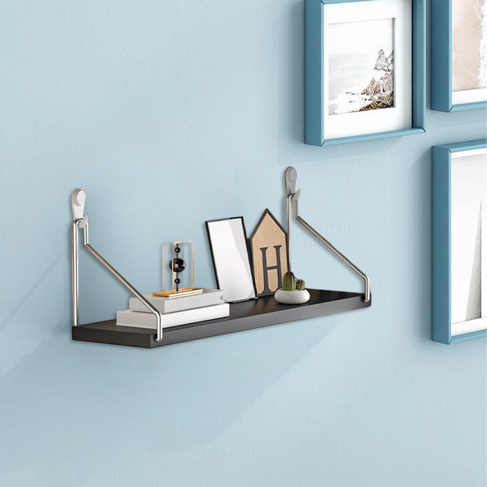 No Drill Wall Shelf with Adhesive Strips, Floating Shelves for Wall Mounted, Wooden Storage Shelf for Bedroom, Living Room, Office, Holds up to 30lbs