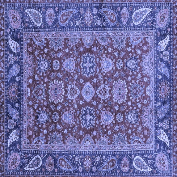Ahgly Company Machine Washable Indoor Square Oriental Blue Traditional Area Rugs, 7' Square