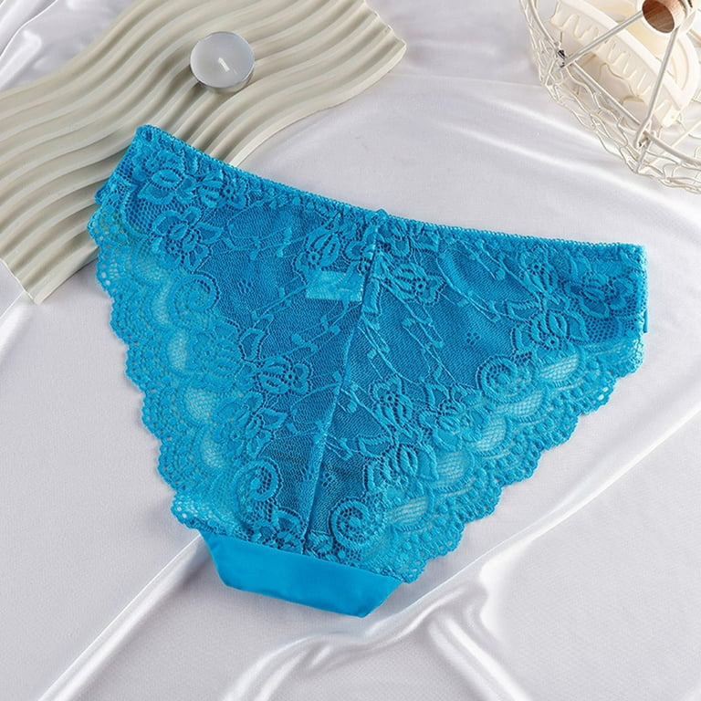KaLI_store Women's Lingerie Seamless Underwear for Women Bikini Panties  Lace Ladies High Cut Stretch Briefs Blue,S 