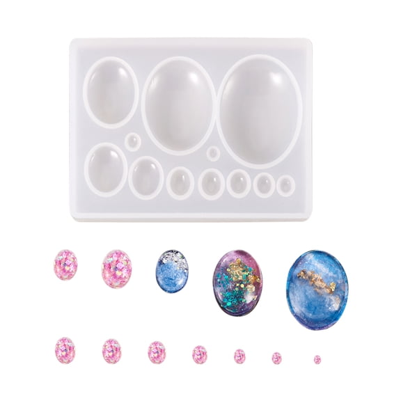 Silicone Cabochon Molds Epoxy Resin Casting Molds For UV Resin DIY Jewelry Craft Making Oval White 86x66x10mm inner size: 3~38x2~28mm