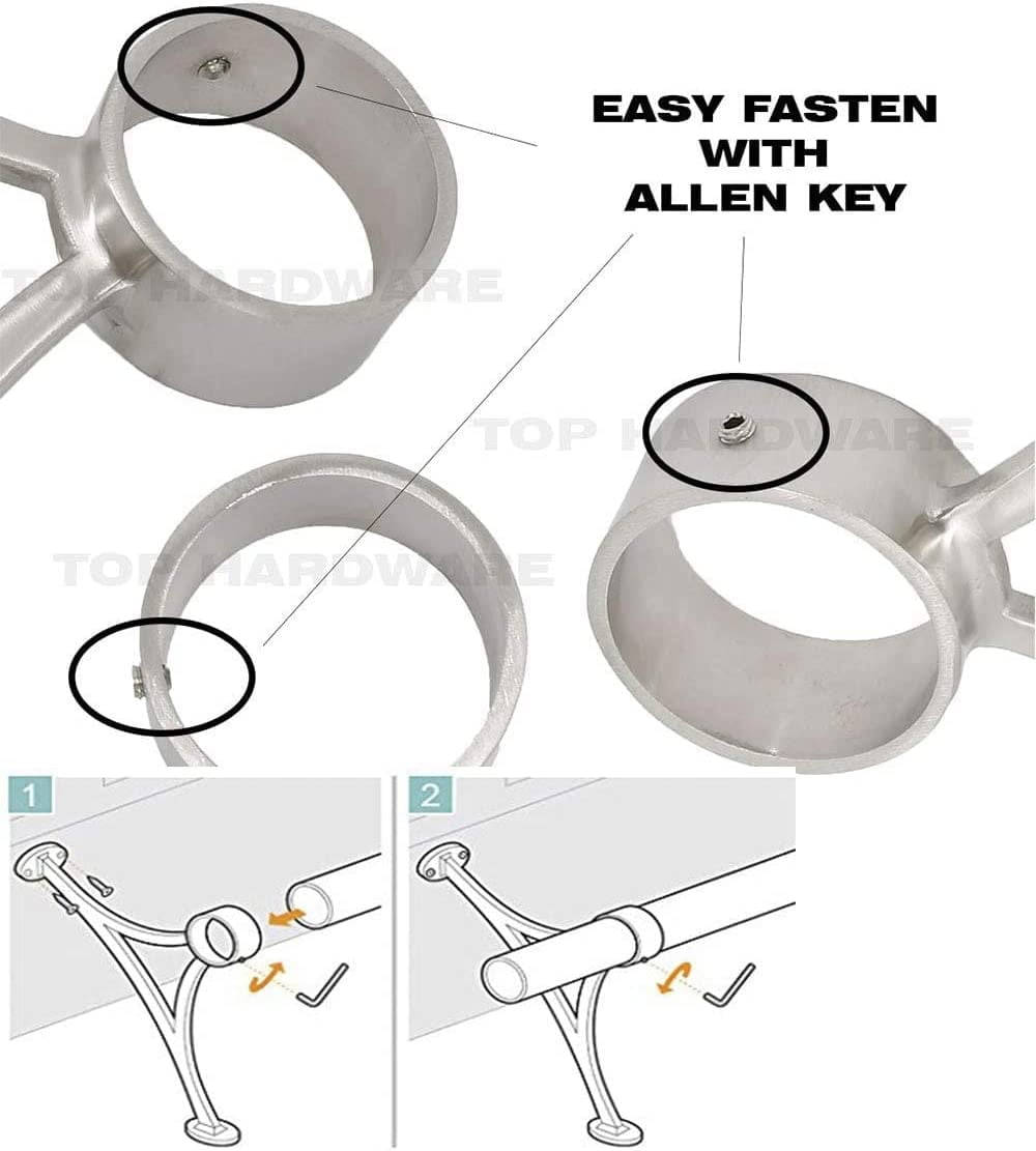 Combination Mount Foot Rail Kit, Satin Golden Finish Stainless Steel Tubing w/Internal Connector, Combination Foot Rail Brackets, Domed End Cap, 6 ft = 72 in x 1