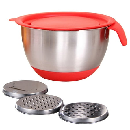 

Stainless Steel Non-slip Mixing Bowls With Grater Attachments Pour Spout Handle Non-slip Measurement Marks & Pour Spout Heavy-Duty and Sturdy Mixing Bowls Set Ideal for your various coking and A