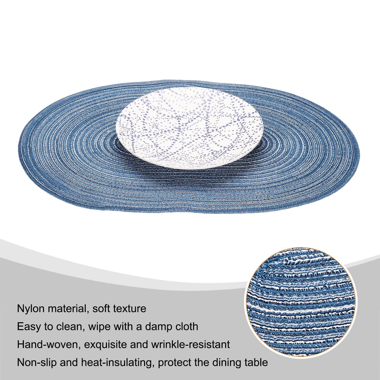 Uxcell 4pcs Oval Braided Placemats 20" Non-Slip Oval Table Mats for Dining Tables Washable Heat Insulation Woven Placemats, Dark Blue