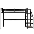 thumbnail image 6 of Queen Loft Bed with Desk and Storage Stairs, Metal Loft Beds with LED Lights, USB Ports, Multifunctional Iron Nets, No Spring Box Needed and Noise-free, Black, 6 of 19