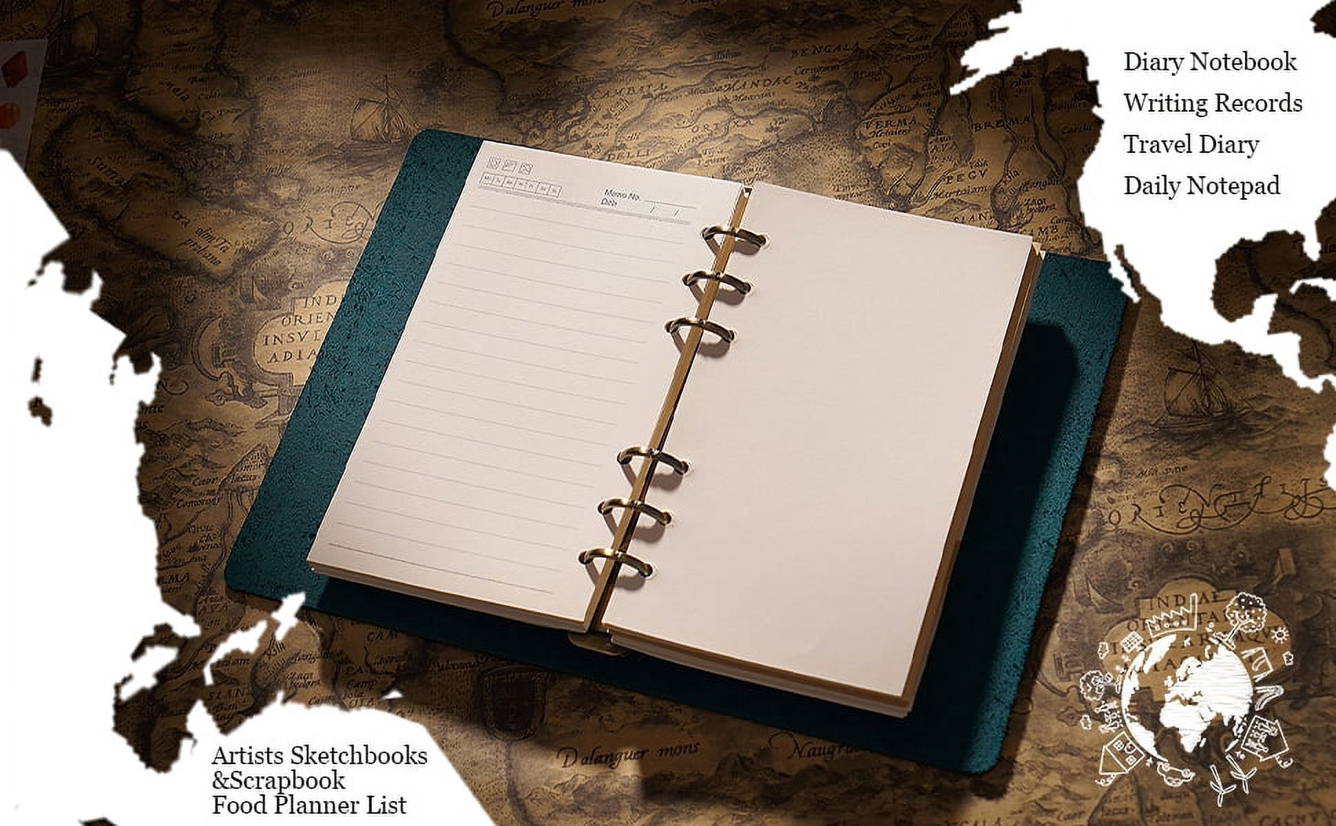 KISSKI·H Olvido A5 Refillable Leather Journal Writing Notebook, Vintage Planner Binder Notebook with Wrap Strap, 6 Ring Binder Travelers Diary Notebook, Gift for Women/Men, Blue