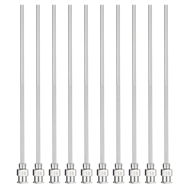 10pcs Agujas de Dispensación 14 Gauge 4 Pulgadas Punta Roma Conector Luer para Rellenar Pegamento Aceite Líquidos Espesos Tinta Uso en Laboratorio, Plata