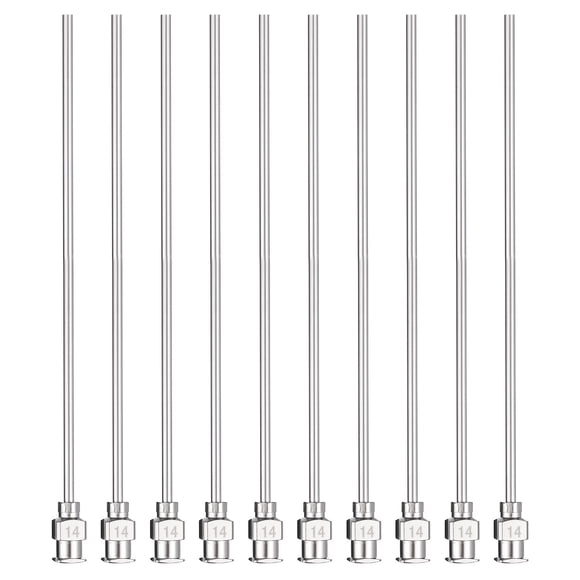 10pcs Agujas de Dispensación 14 Gauge 4 Pulgadas Punta Roma Conector Luer para Rellenar Pegamento Aceite Líquidos Espesos Tinta Uso en Laboratorio, Plata