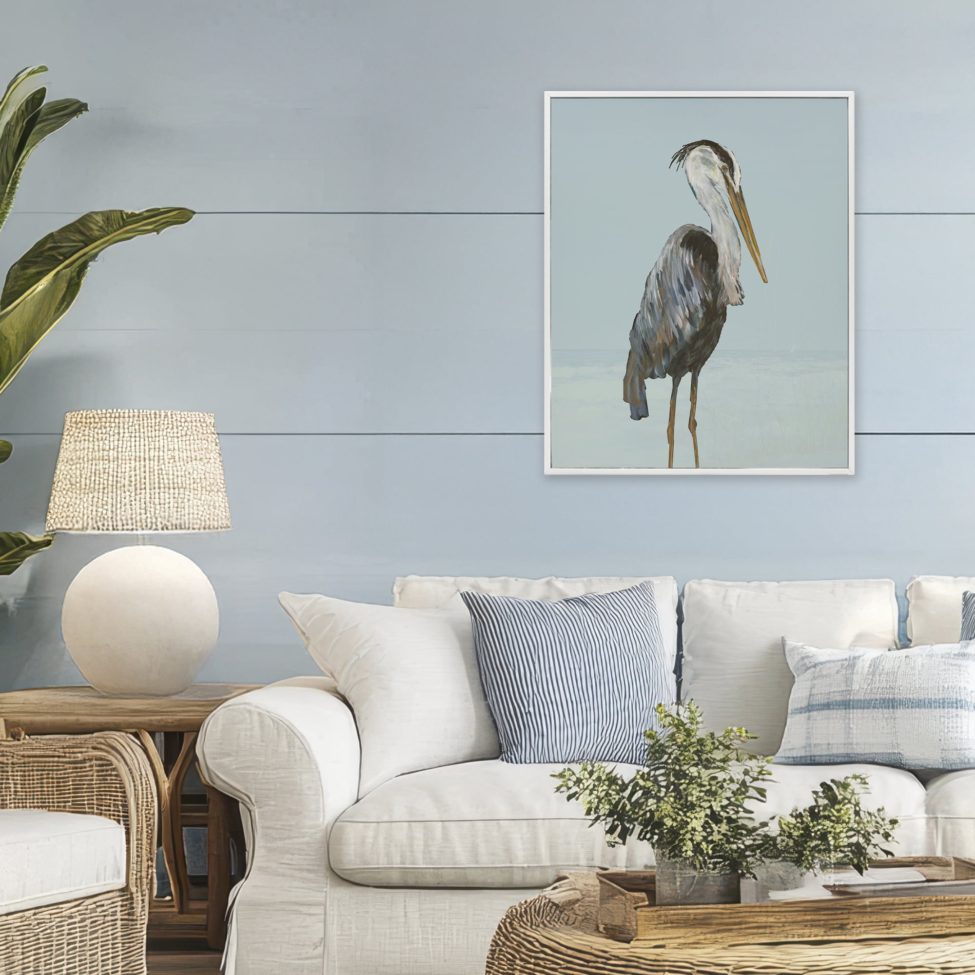 Stupell Industries Coastal Pelican Muted Blue White Framed Giclee Art, design by Julie DeRice