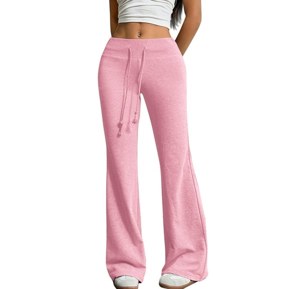 Flare Sweatpants Women Low Rise Cotton Flared Yoga Pants Drawstring Elastic Waist Stretchy Atheltic Lounge Pants Pink S