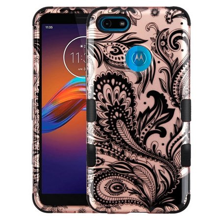 Motorola Moto E6 PLAY Phone Case Hybrid Armor [Military Grade] Dual Layer Rugged Rubber TPU Shockproof Defender Protective Cover 2D Design Lace Flower Paisley Phoenix Floral for Motorola Moto E6 Play