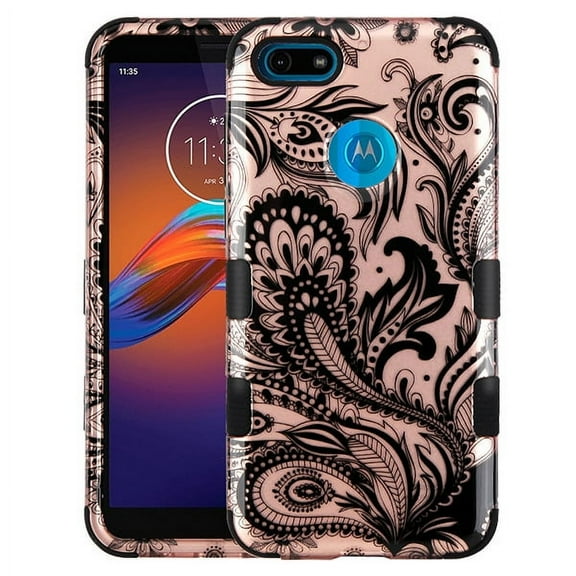 Motorola Moto E6 PLAY Phone Case Hybrid Armor [Military Grade] Dual Layer Rugged Rubber TPU Shockproof Defender Protective Cover 2D Design Lace Flower Paisley Phoenix Floral for Motorola Moto E6 Play