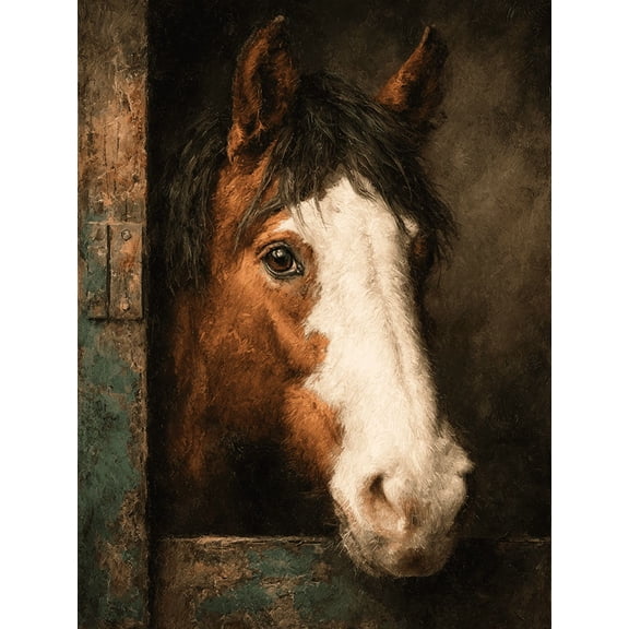 Antique Moody Equestrian Canvas Wall Art, Rustic Horse Oil Painting Print, Farmhouse Decor