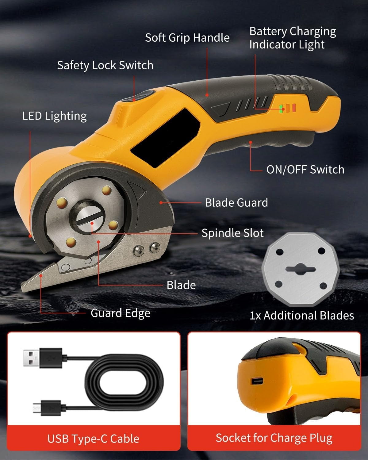 Cordless Electric Scissors with Safety Lock, 4V 320RPM Fabric & Cardboard Cutter, 1500mAh for Leather Paper Craft