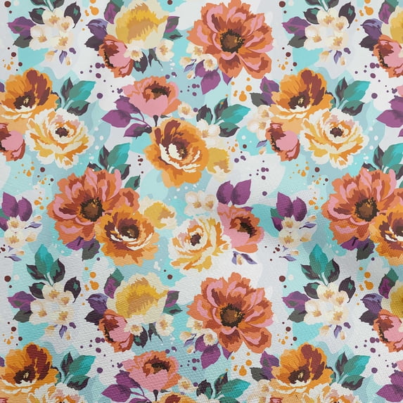 oneOone Cotton Cambric Orange Fabric Florals Fabric For Sewing Printed Craft Fabric By The Yard 56 Inch Wide-FA