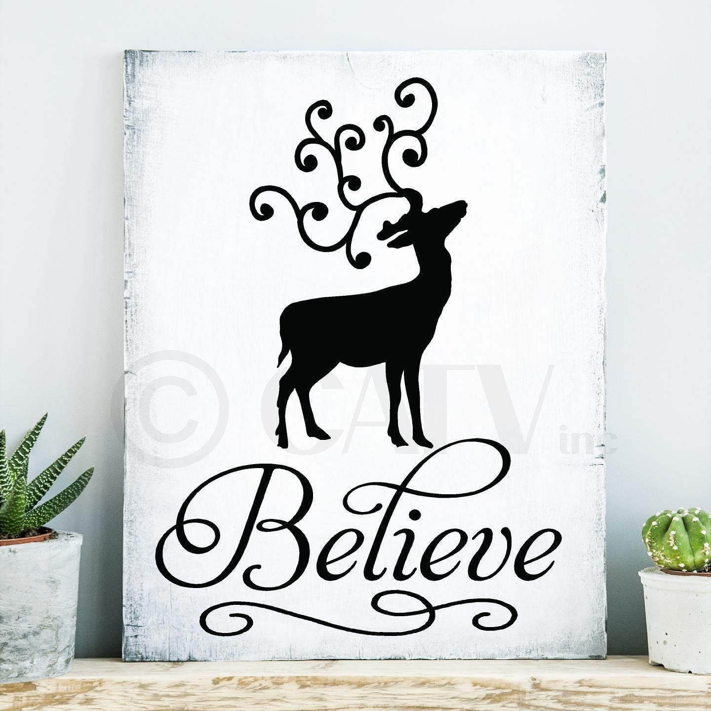 Believe Reindeer Christmas vinyl wall decal self adhesive sticker quote