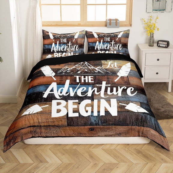 Erosebridal Happy Camping Comforter Cover Twin,Lodge Cabin Bedding Twin Size,Rustic Farmhouse Duvet Cover Twin,Lightweight Adventure Bedroom Decorative(No Comforter),Reversible,3pcs