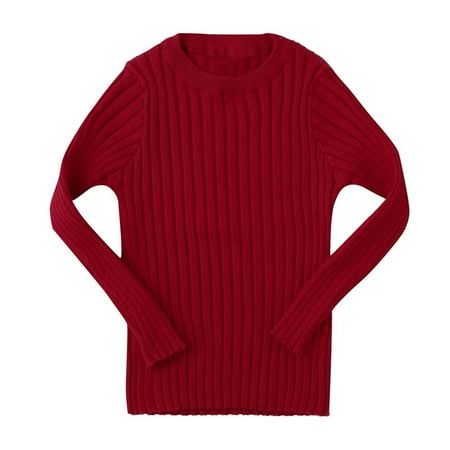 

FRSASU Kids Clothing Clearance Toddler Kids Ribbed Knit Sweater Soft Solid Warm Sweater Pullover Red 4-5 Years