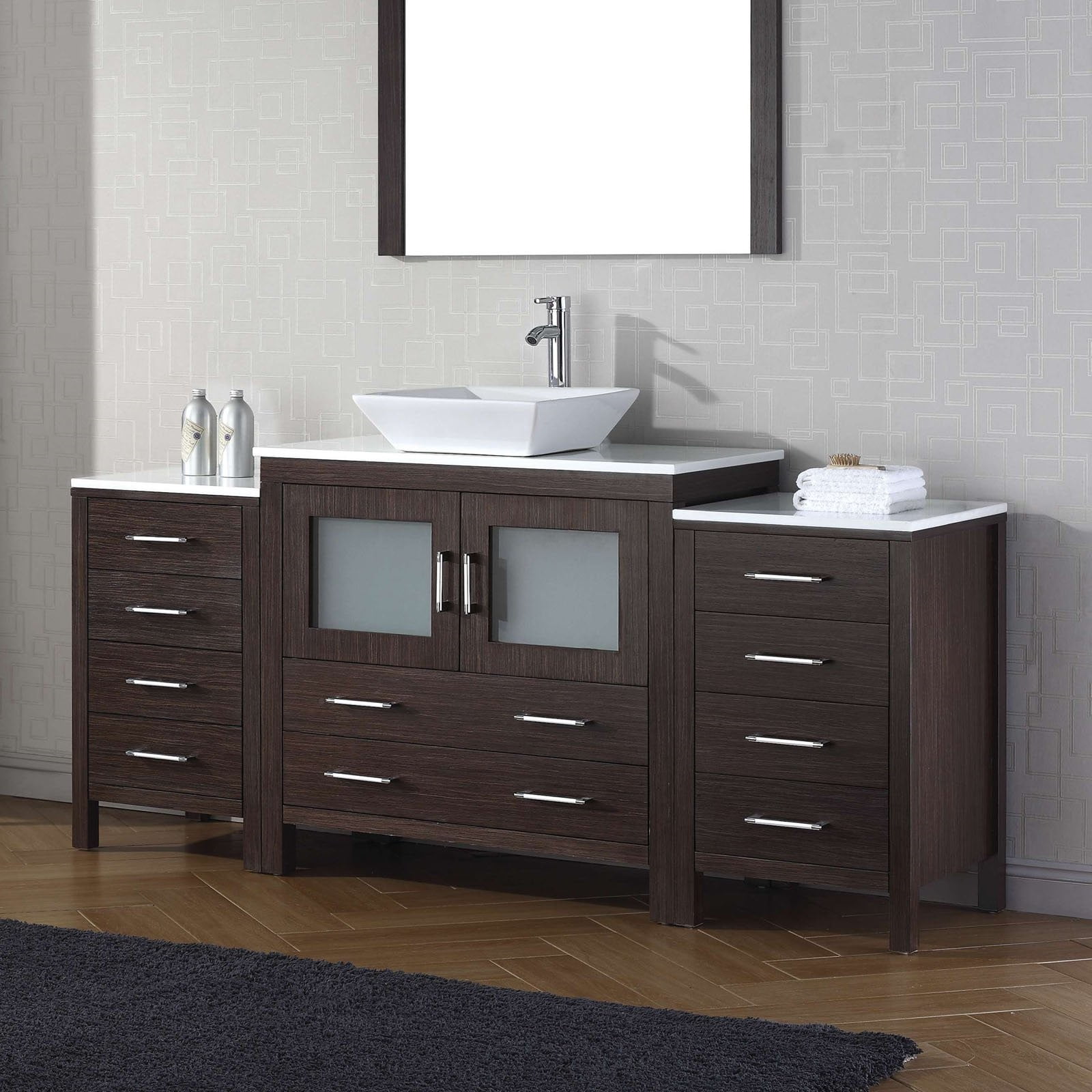 Dior 72" Single Bath Vanity in Zebra Grey with White Engineered Stone
