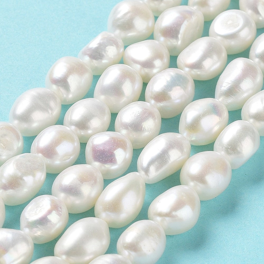 1 Strand Natural Cultured Freshwater Pearl Beads Strands Two Side Polished Grade 5A Seashell Color 9~10x8~9x7~8mm Hole: 0.6mm about