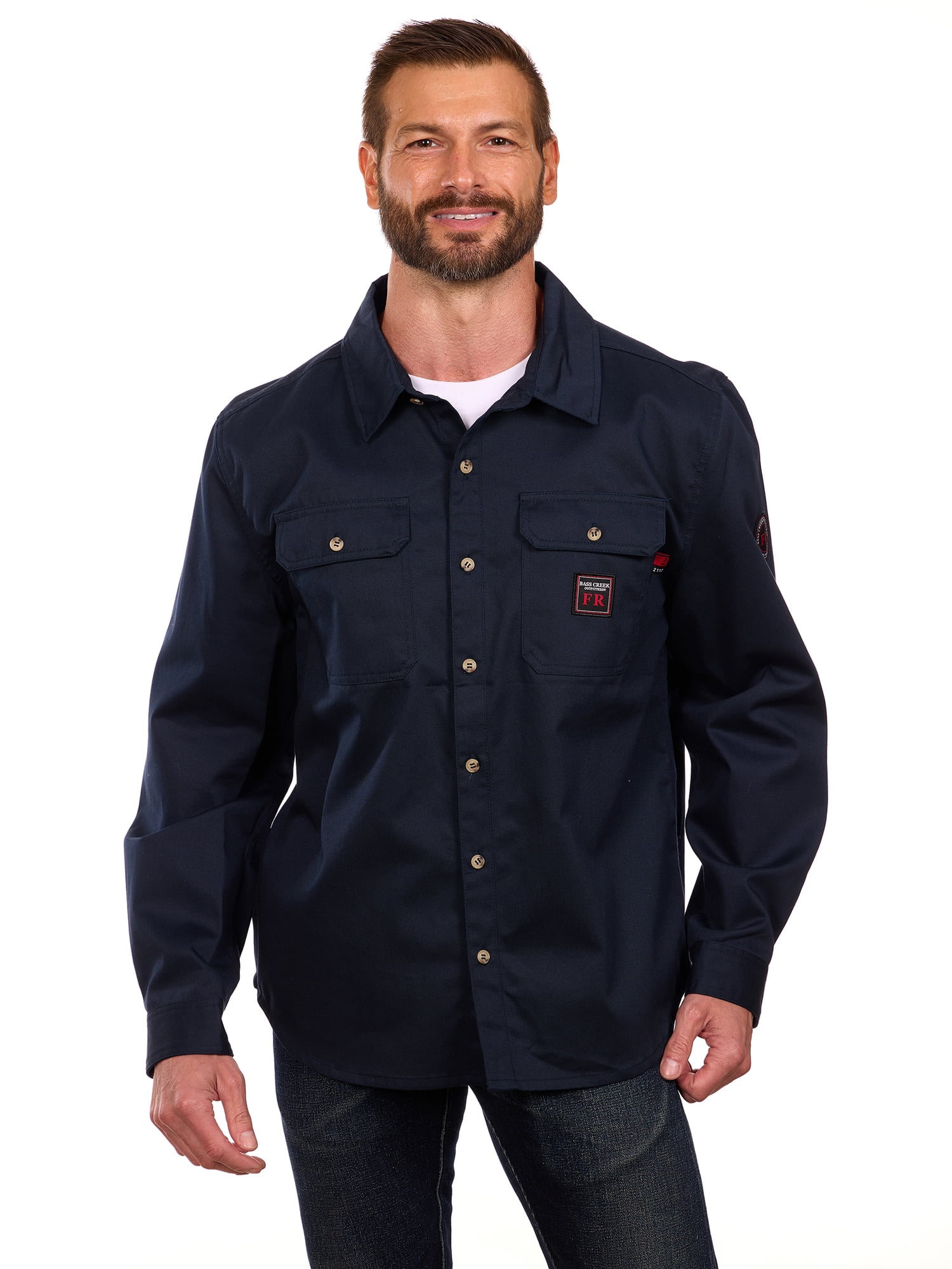 Bass Creek Outfitters Men's Flame Resistant Long Sleeve Twill Work Shirt, Sizes M-2XL
