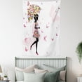 thumbnail image 4 of Girls Tapestry, Girl with Floral Umbrella and Dress Walking with Butterflies Inspirational Art Print, Wall Hanging for Bedroom Living Room Dorm Decor, 40W X 60L Inches, Pink Black, by Ambesonne, 4 of 5