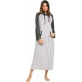 thumbnail image 3 of Oudiya Women Long Sleeve Nightgown Cotton Hooded Night Shirt Contrast Color Full Length Loungewear with Pocket, S-4XL, 3 of 7