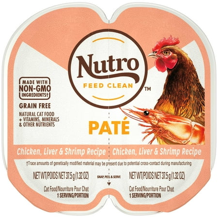 NUTRO Grain Free Natural Wet Cat Food Paté Chicken, Liver, & Shrimp Recipe, (1) 2.64 oz. PERFECT PORTIONS Twin-Pack Tray
