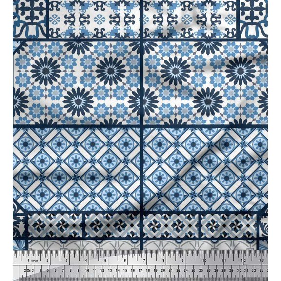 Soimoi Cotton Duck Fabric Geometric,Damask & Mandala Patchwork Printed Craft Fabric by the Yard 42 Inch Wide