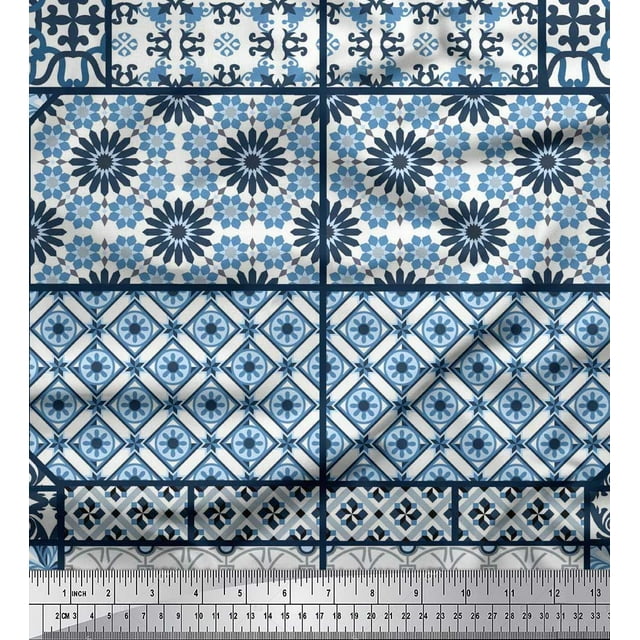 Soimoi Velvet Fabric Geometric,Damask & Mandala Patchwork Printed Craft Fabric by the Yard 58 Inch Wide