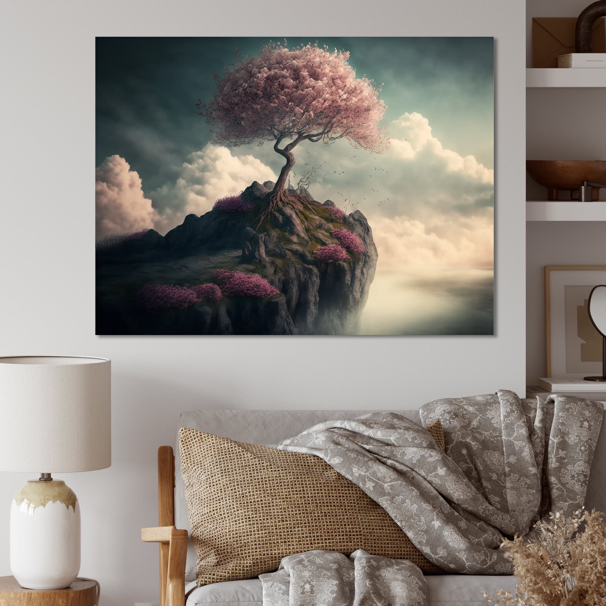 Designart Mountain Top Cherry Blossom II Canvas Wall Art